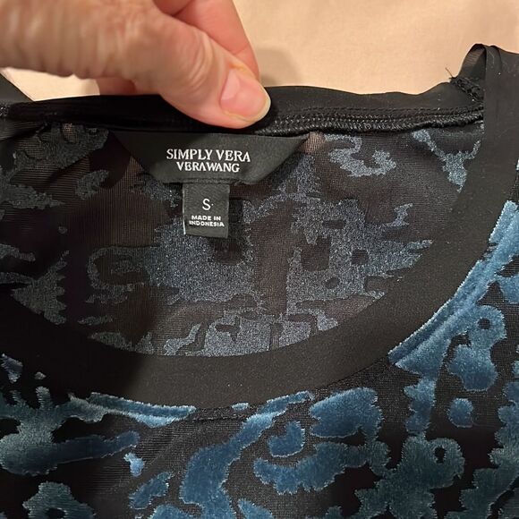 Simply Vera SzS blue velvet & sheer black burnout long sleeve flowy top EUC - Picture 3 of 8